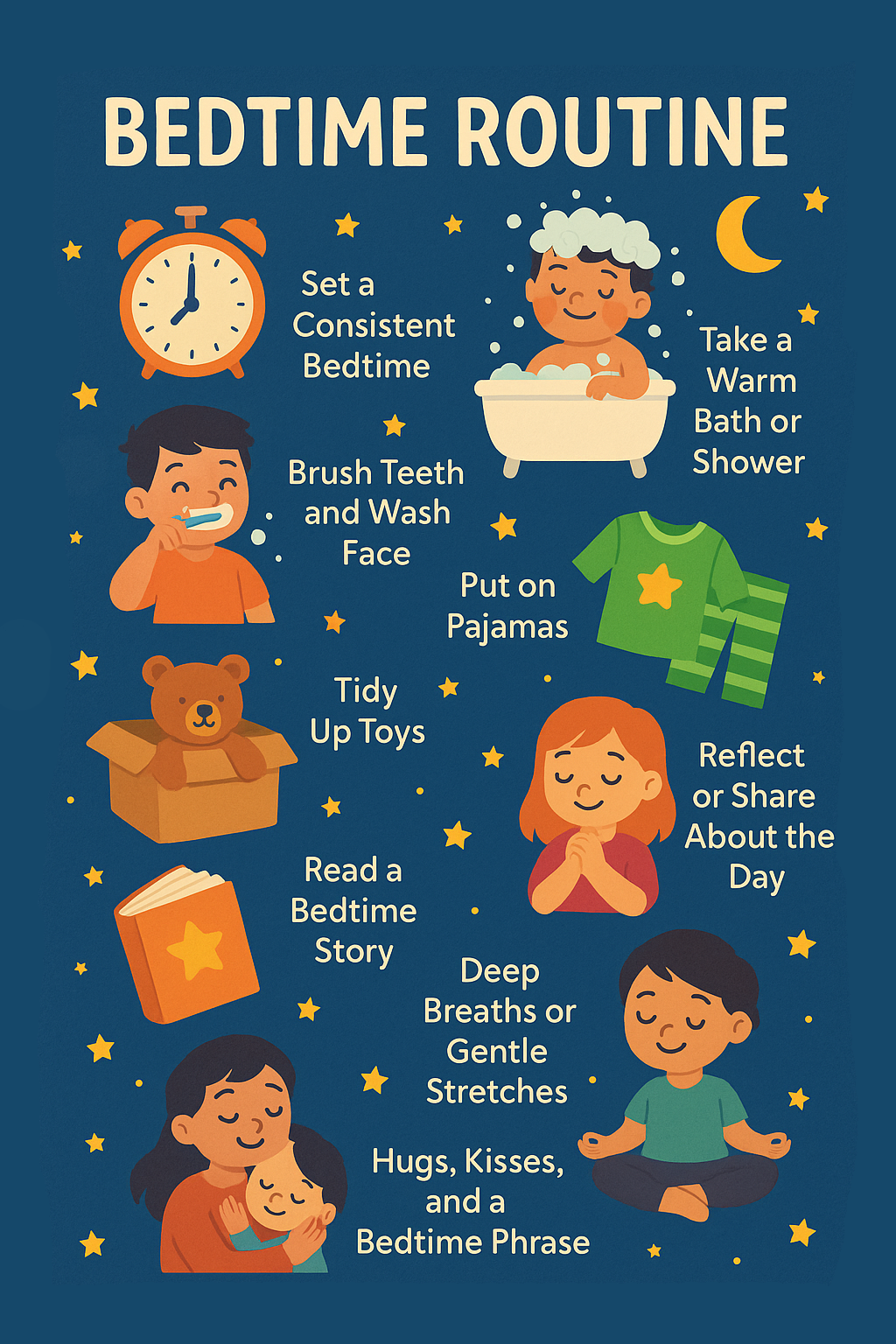 Best Night Routine for Kids – Educational Bedtime Poster (12x18 in)