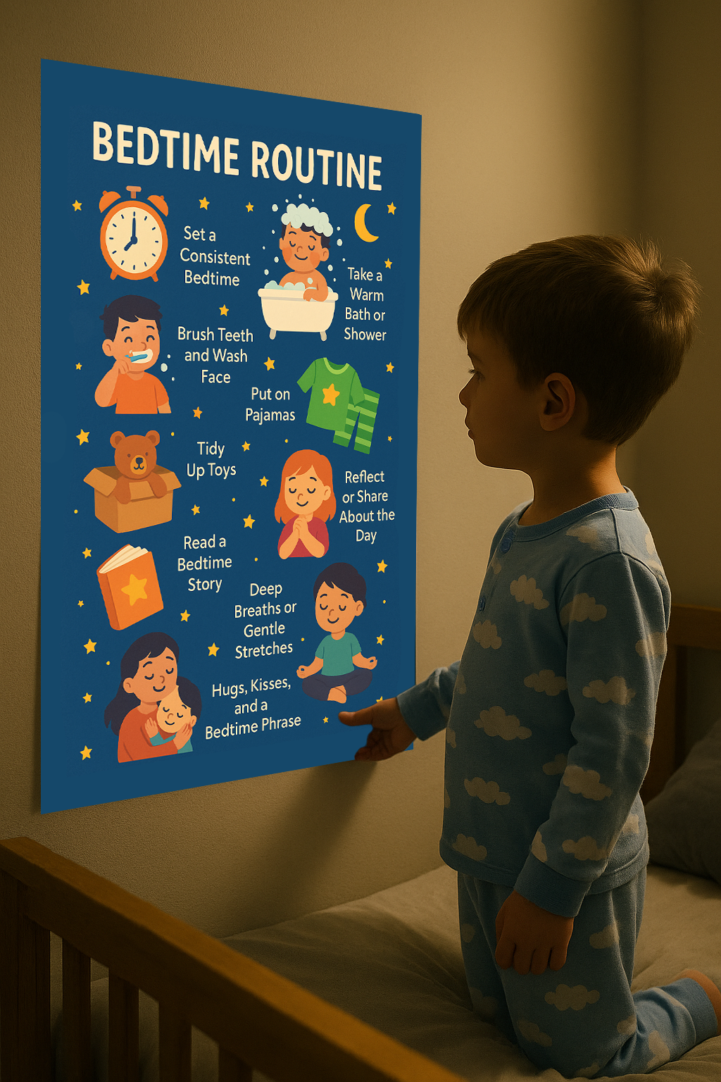 Best Night Routine for Kids – Educational Bedtime Poster (12x18 in)