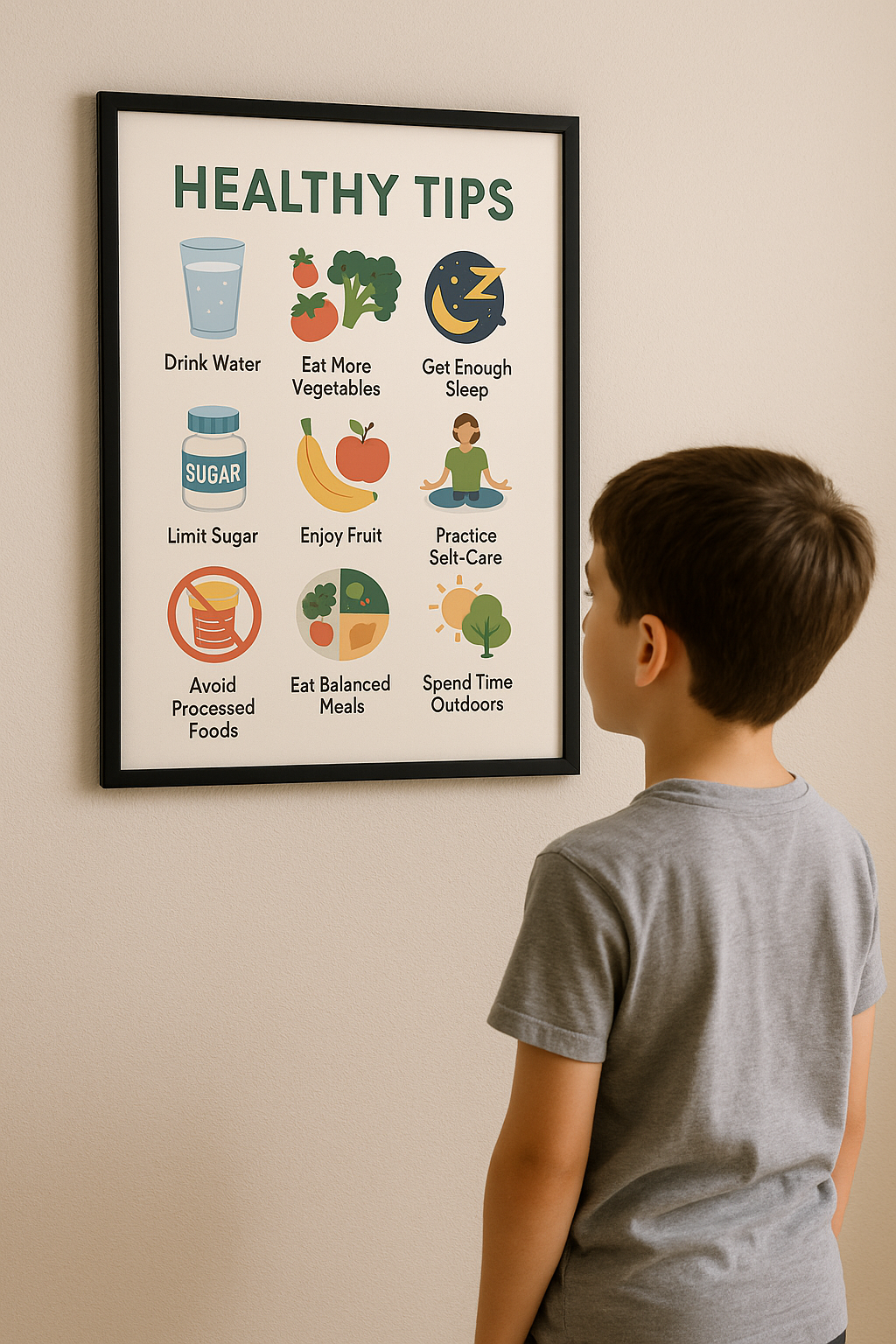 Healthy Tips – Educational Wellness Poster for Kids (12x18 in)