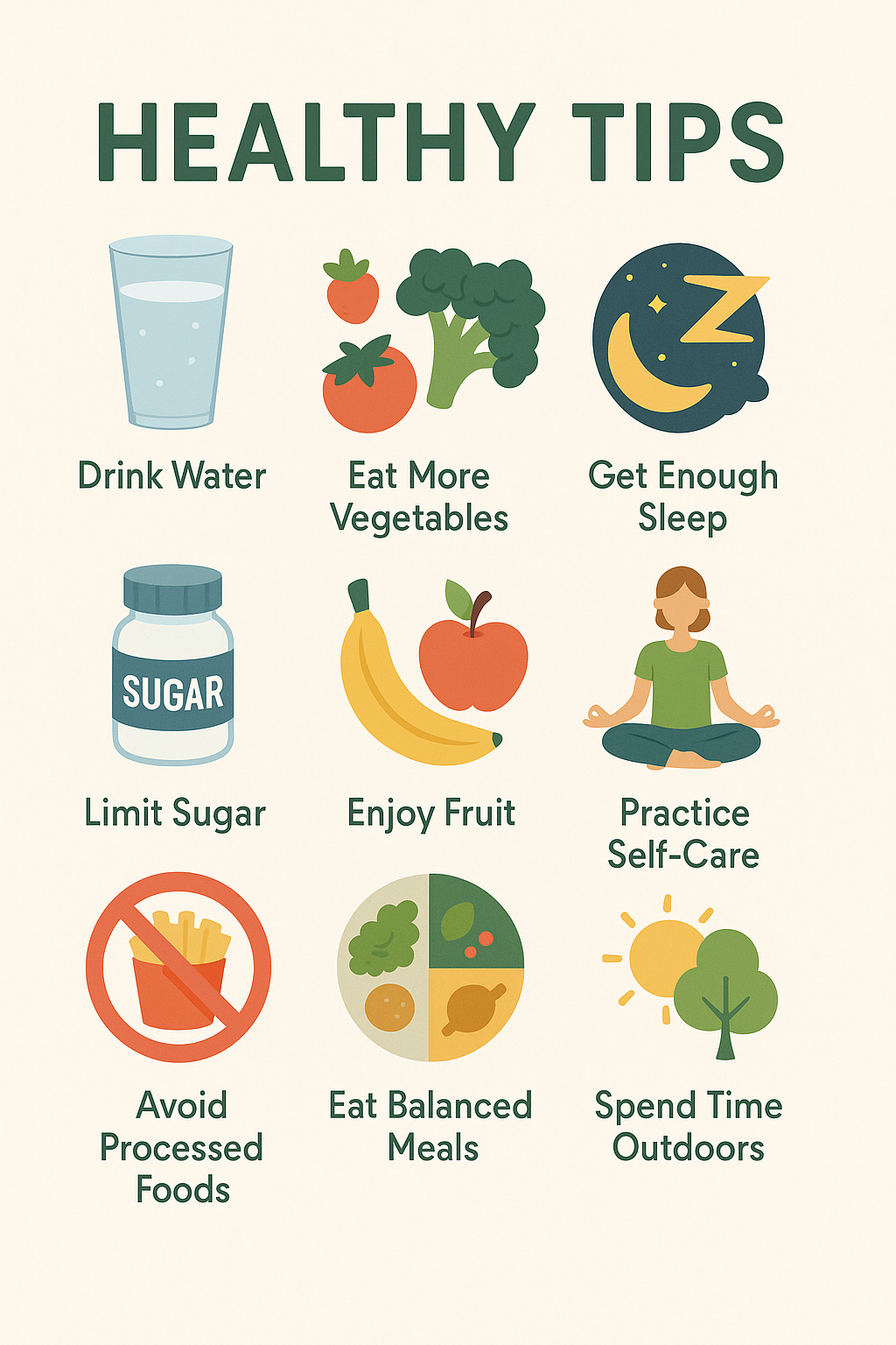 Healthy Tips – Educational Wellness Poster for Kids (12x18 in)