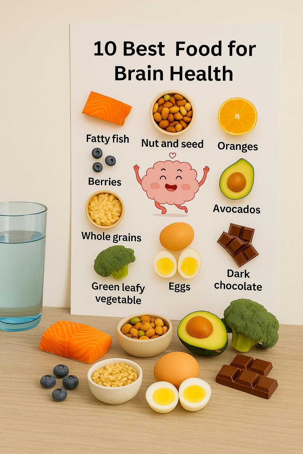 Best Foods for Brain Health – Kids’ Educational Nutrition Poster (12x18 in)